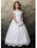 Beaded White Lace Tulle Flower Girl Dress With Scalloped Edge Beaded White Lace Tulle Flower Girl Dress With Scalloped Edge